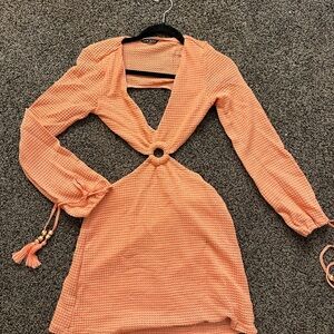 Trendy Orange Cut-Out Dress with Ring Detail